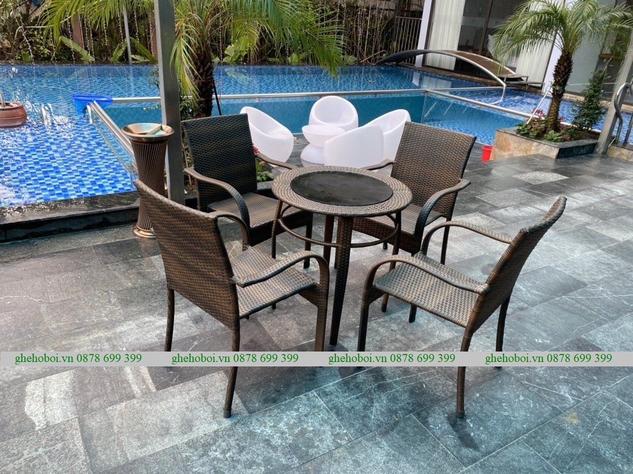 Bàn Ghế Mây Nhựa Ngoài Trời TL536