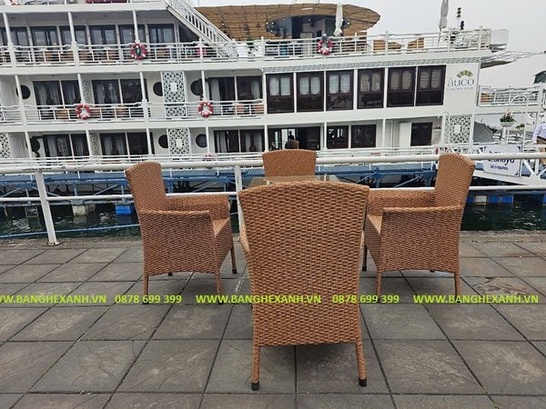 Bàn Ghế Mây Nhựa Ngoài Trời TL502-02 Bàn Ghế Mây Nhựa Ngoài Trời TL502